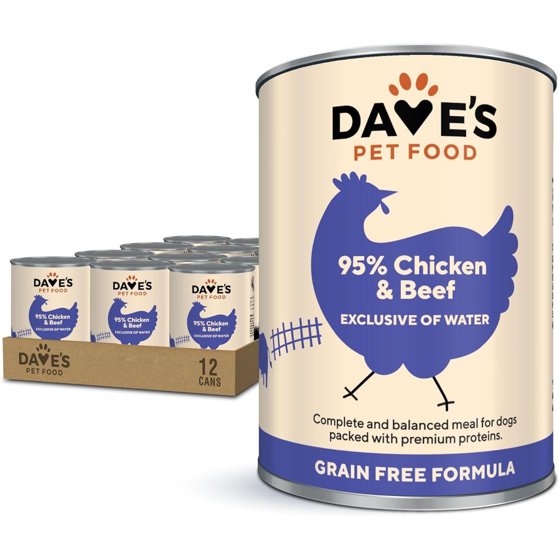 Dave's Pet Food 95% Premium Chicken & Beef Pate Limited Ingredient Grain-Free Canned Wet Dog Food, 13-oz can, case of 12