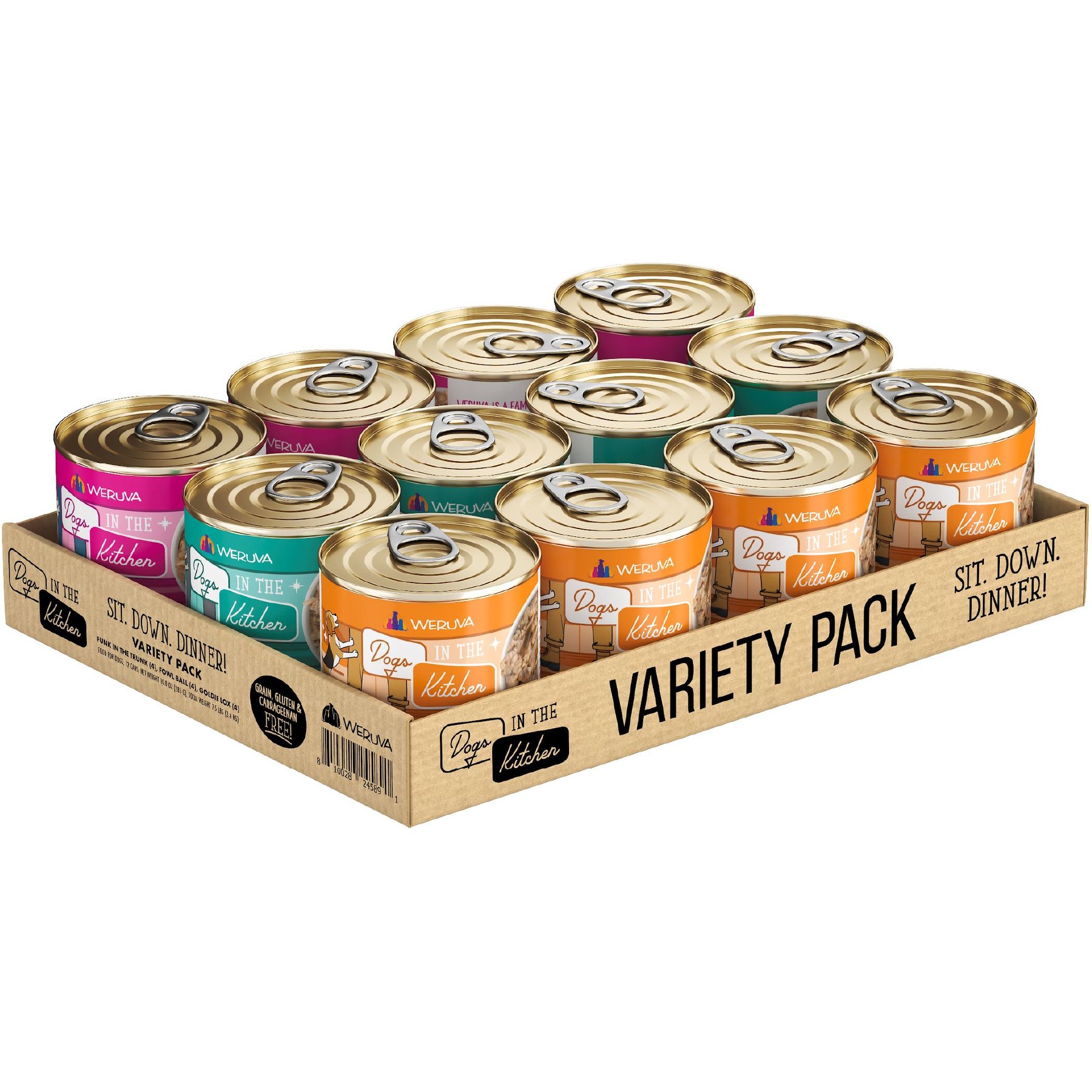 Weruva Dogs in the Kitchen Chicken, Turkey & Salmon Variety Pack Grain-Free Shredded Wet Dog Food, 10-oz can, case of 12