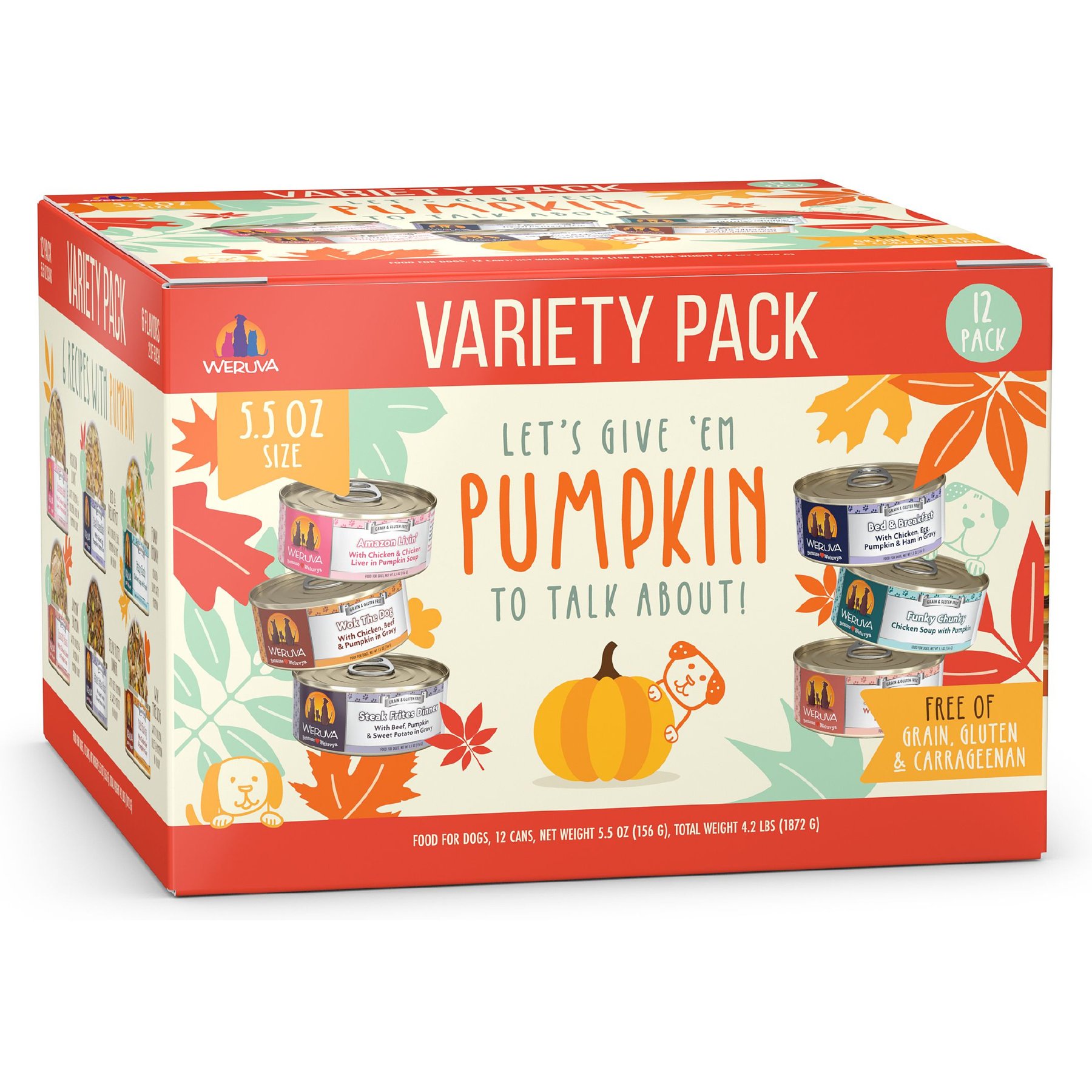 Weruva Let's Give Em' Pumpkin To Talk About! Variety Pack Grain-Free Canned Dog Food, 5.5-oz, case of 12