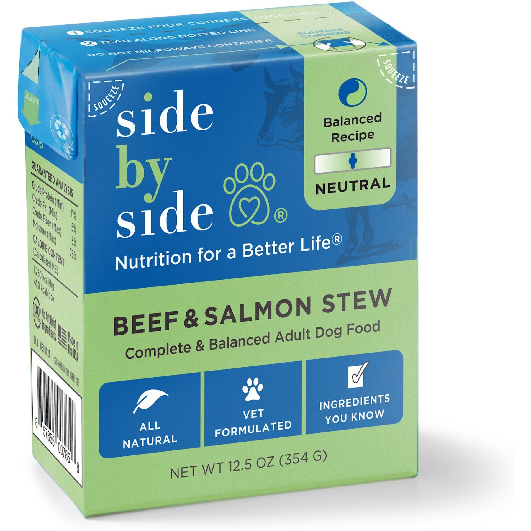 Side By Side Neutral Complete & Balanced Beef & Salmon Stew Wet Dog Food, 12.5-oz box, case of 12