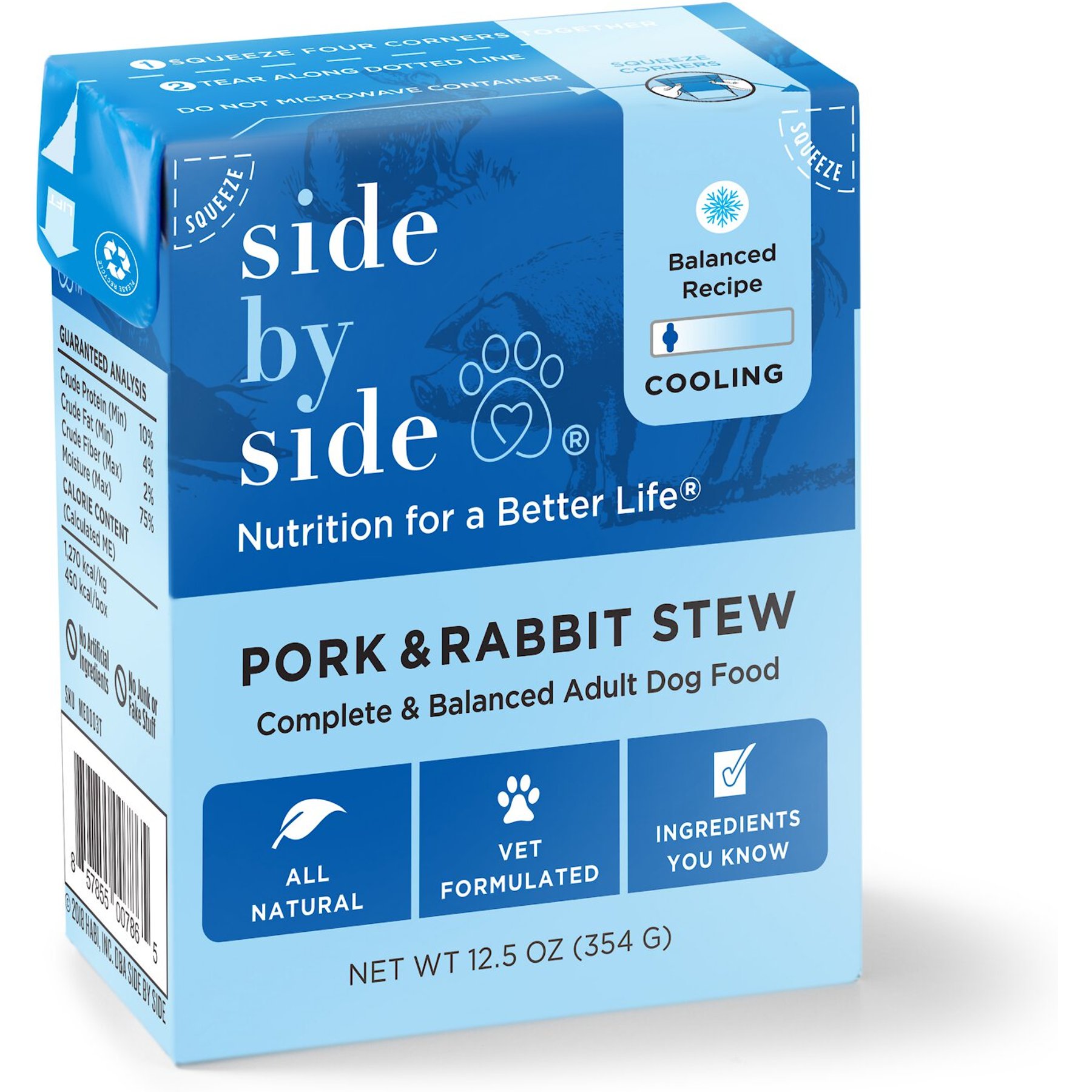 Side By Side Cooling Complete & Balanced Pork & Rabbit Stew Wet Dog Food, 12.5-oz box, case of 12